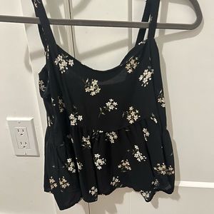 Black with white flowers, floral top